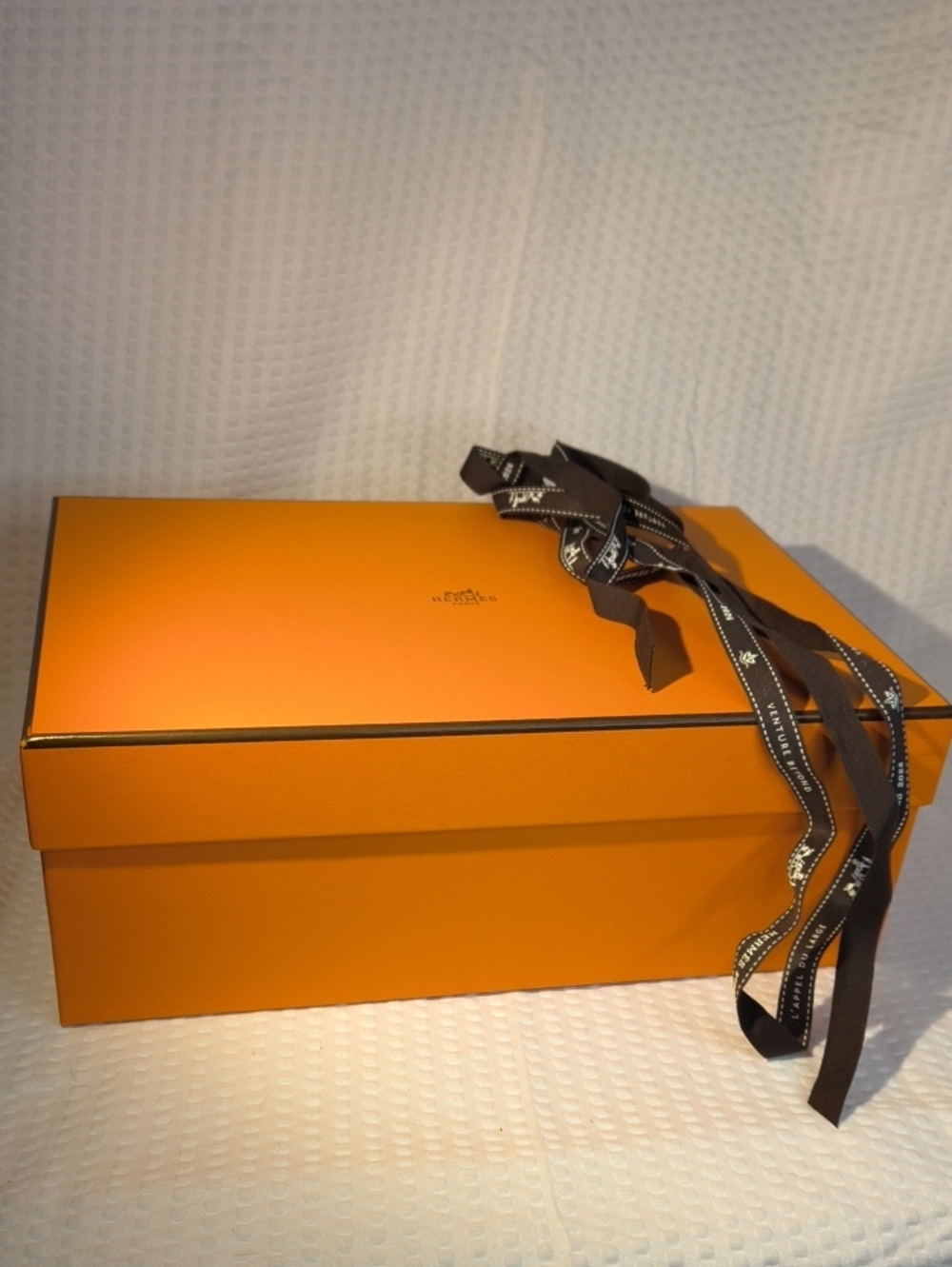Hermes Orange Presentation Box with Branded Brown Ribbon